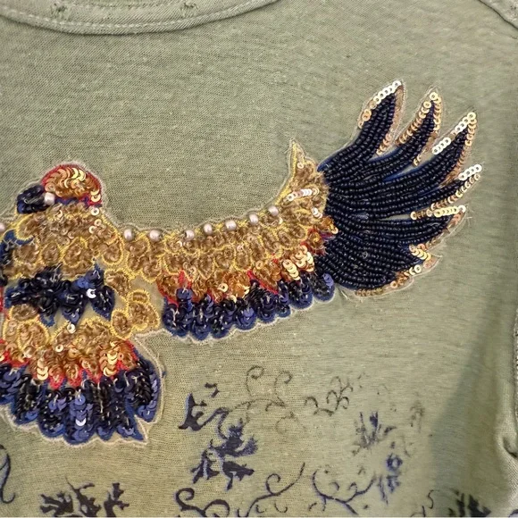 Free People Sage Green Knit Top Size XS Crop Navigator Eagle Gem Tee - Picture 2 of 5